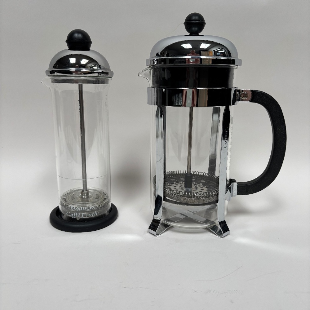 Vintage Bodum Chambord 34oz French Press Coffee Maker & Bonjour Caffe Frother